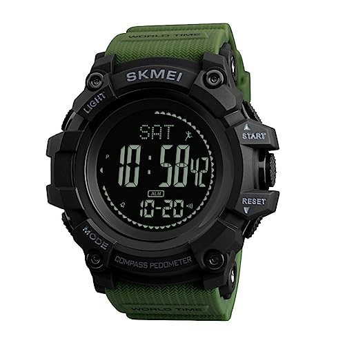 腕時計 メンズ デジタルアウトドア ランニングウォッチ スポーツウォッチ 防水 LED表示 おしゃれ シンプル 男女兼用 多機能付き コンパス 高度計 気圧計 温度計 歩数計 (グリーン)